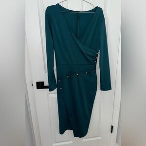 Elegant Teal Button-Detail Dress